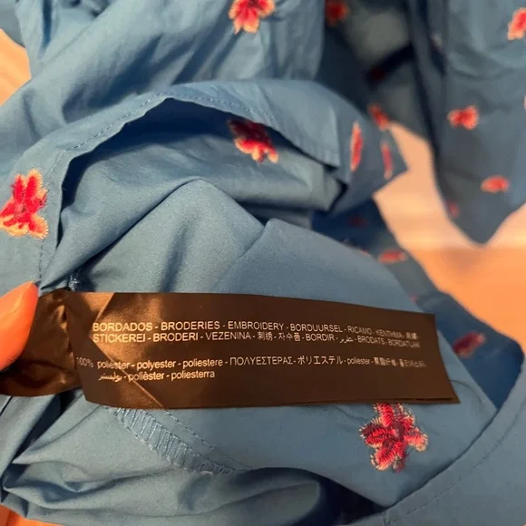 Zara Blue Flora Embroidered Ruffled Puff Sleeve Maxi Dress - Picture 10 of 12